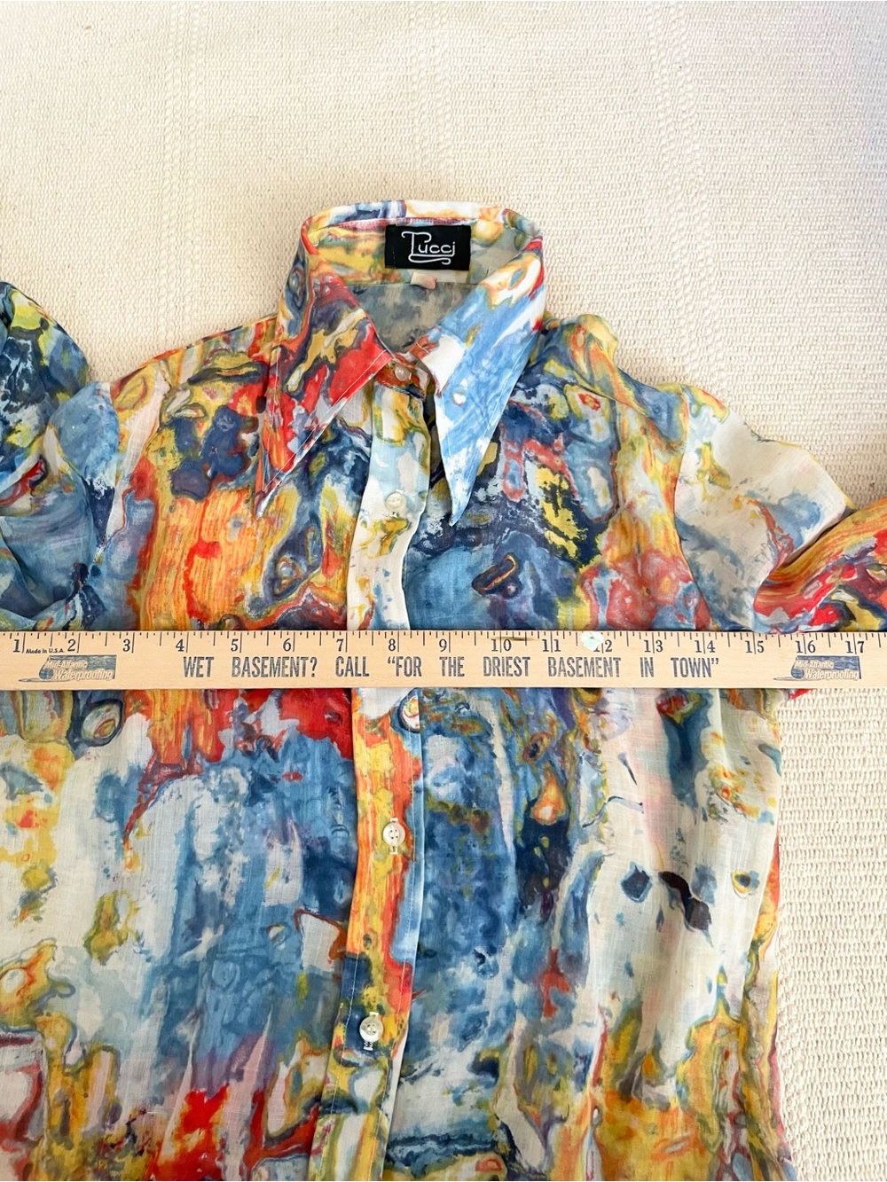 Vintage 1970 Vincent Van Goh Art Style Button Down Size Small Big Point Collar - Picture 4 of 5